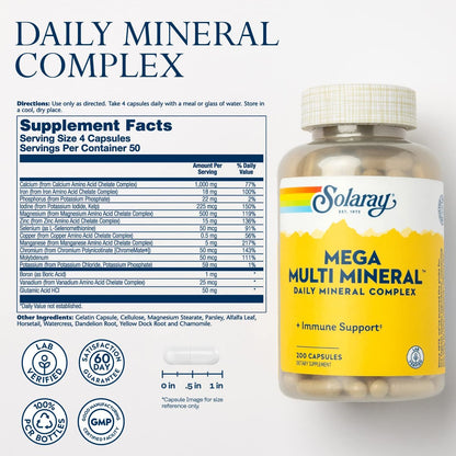 Solaray Mega Multi Mineral | 200 Kapseln | Hochdosiertes Mineralpräparat