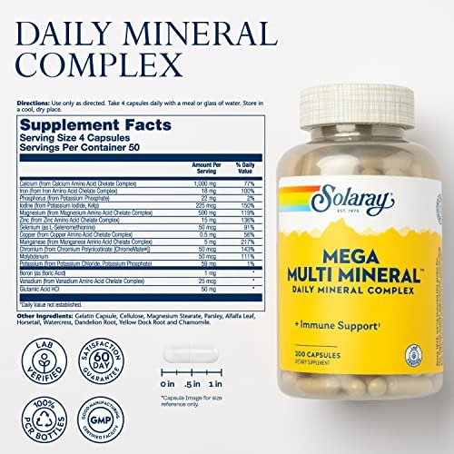 Solaray Mega Multi Mineral | 200 Kapseln | Hochdosiertes Mineralpräparat