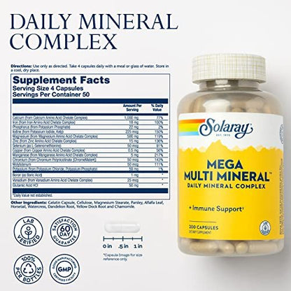 Solaray Mega Multi Mineral | 200 Kapseln | Hochdosiertes Mineralpräparat