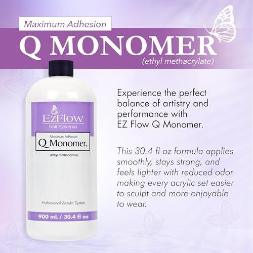 Ez Flow Q Monomer Acryl-Flüssigkeit für Nägel – Maximale Haftung, Vergilbungsschutz, DIY Salon & Zuhause, 30,4 Fl Oz