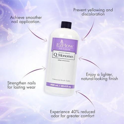 Ez Flow Q Monomer Acryl-Flüssigkeit für Nägel – Maximale Haftung, Vergilbungsschutz, DIY Salon & Zuhause, 30,4 Fl Oz