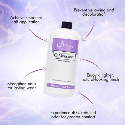 Ez Flow Q Monomer Acryl-Flüssigkeit für Nägel – Maximale Haftung, Vergilbungsschutz, DIY Salon & Zuhause, 30,4 Fl Oz
