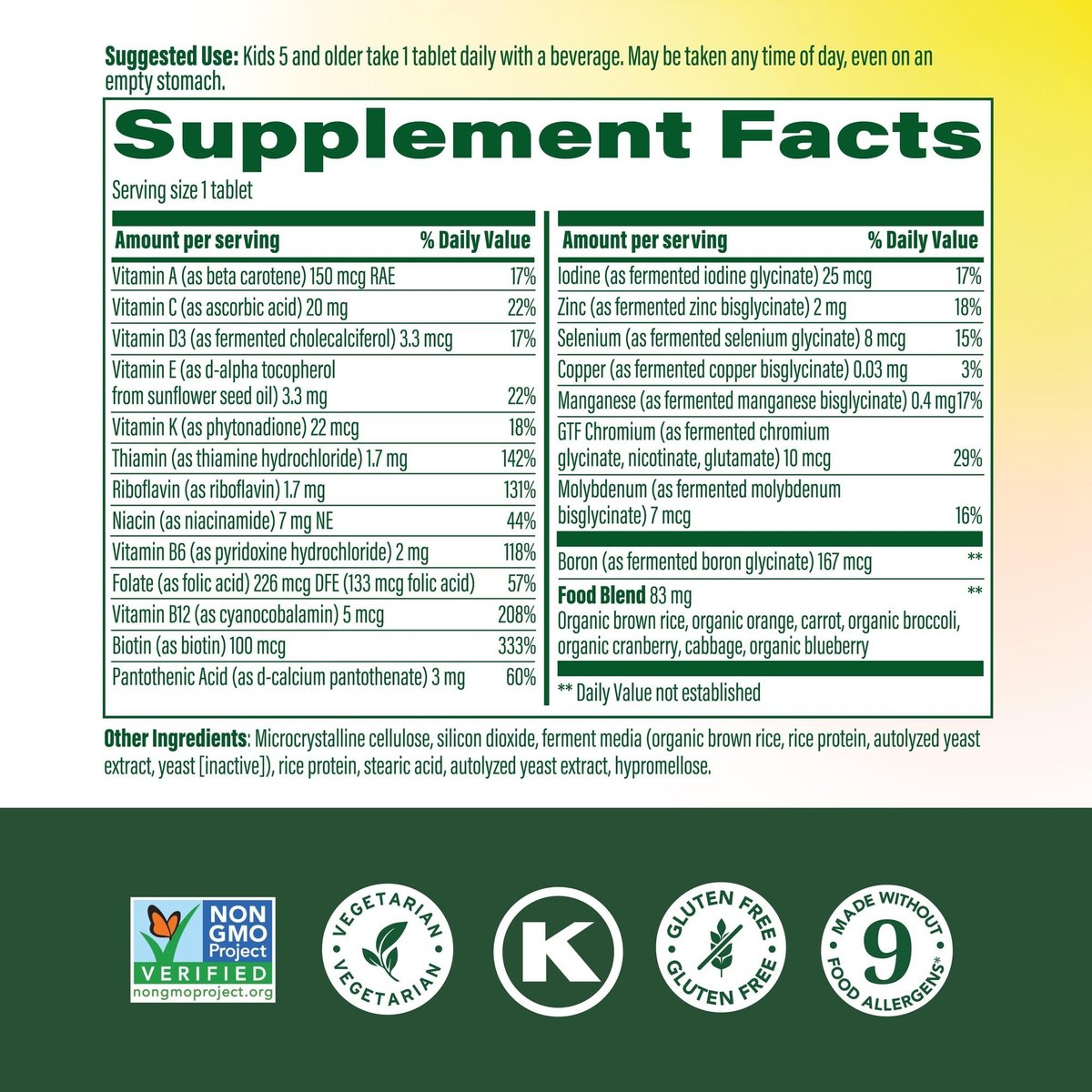 MegaFood Kinder Multivitamin Täglich – Praktisches Mini-Multivitamin für Kinder mit Zink, Vitamin C, B & D – Vegetarisch, Glutenfrei, Nicht-GVO – 30 Tabletten, 30 Portionen