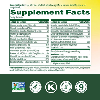 MegaFood Kinder Multivitamin Täglich – Praktisches Mini-Multivitamin für Kinder mit Zink, Vitamin C, B & D – Vegetarisch, Glutenfrei, Nicht-GVO – 30 Tabletten, 30 Portionen