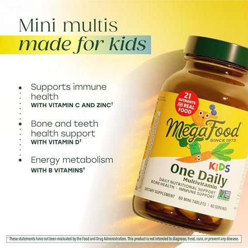 MegaFood Kinder Multivitamin Täglich – Praktisches Mini-Multivitamin für Kinder mit Zink, Vitamin C, B & D – Vegetarisch, Glutenfrei, Nicht-GVO – 30 Tabletten, 30 Portionen