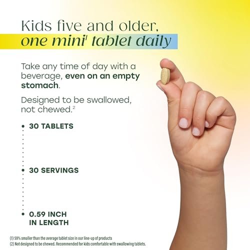 MegaFood Kinder Multivitamin Täglich – Praktisches Mini-Multivitamin für Kinder mit Zink, Vitamin C, B & D – Vegetarisch, Glutenfrei, Nicht-GVO – 30 Tabletten, 30 Portionen