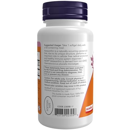 NOW Foods Astaxanthin 4 mg – 90 Weichkapseln – Aus Nicht-GMO Haematococcus Pluvialis Mikroalgen mit Natürlichem Lutein, Canthaxanthin und Beta-Carotin