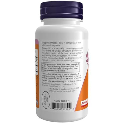 NOW Foods Astaxanthin 4 mg – 90 Weichkapseln – Aus Nicht-GMO Haematococcus Pluvialis Mikroalgen mit Natürlichem Lutein, Canthaxanthin und Beta-Carotin