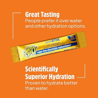 Sqwincher Zero Qwik Stik Orange – Zuckerfreies Elektrolyt-Pulver, 50 Portionen à 0,11 oz