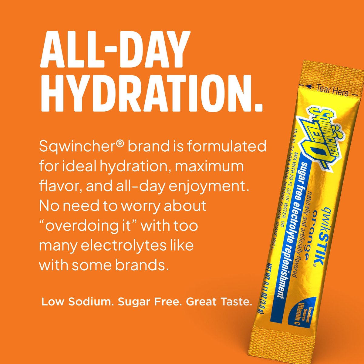 Sqwincher Zero Qwik Stik Orange – Zuckerfreies Elektrolyt-Pulver, 50 Portionen à 0,11 oz