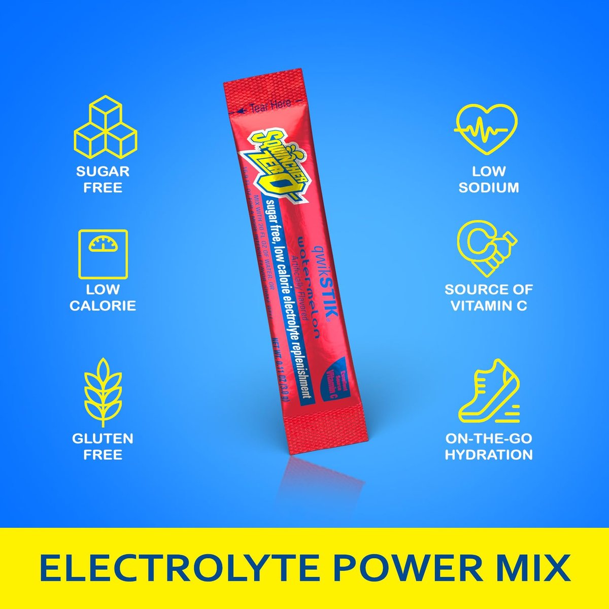 Sqwincher Zero Qwik Stik Orange – Zuckerfreies Elektrolyt-Pulver, 50 Portionen à 0,11 oz