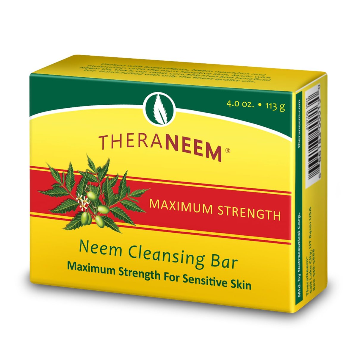TheraNeem Neemöl-Reinigungsseife für empfindliche Haut – Körperwaschseife für Damen & Herren, mit Bio-Oliven-, Kokos-, Palm- und Jojobaölen, sanfte Reinigung, natürlicher Kräuterreiniger – 127 g