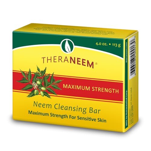 TheraNeem Neemöl-Reinigungsseife für empfindliche Haut – Körperwaschseife für Damen & Herren, mit Bio-Oliven-, Kokos-, Palm- und Jojobaölen, sanfte Reinigung, natürlicher Kräuterreiniger – 127 g
