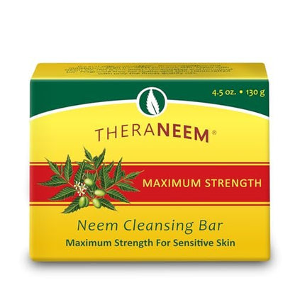 TheraNeem Neemöl-Reinigungsseife für empfindliche Haut – Körperwaschseife für Damen & Herren, mit Bio-Oliven-, Kokos-, Palm- und Jojobaölen, sanfte Reinigung, natürlicher Kräuterreiniger – 127 g