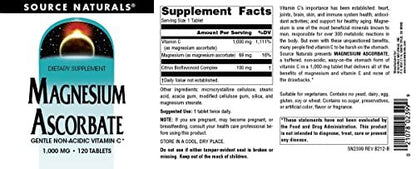 Source Naturals Magnesiumascorbat, sanftes nicht-saures Vitamin C*, 1000 mg – 120 Tabletten