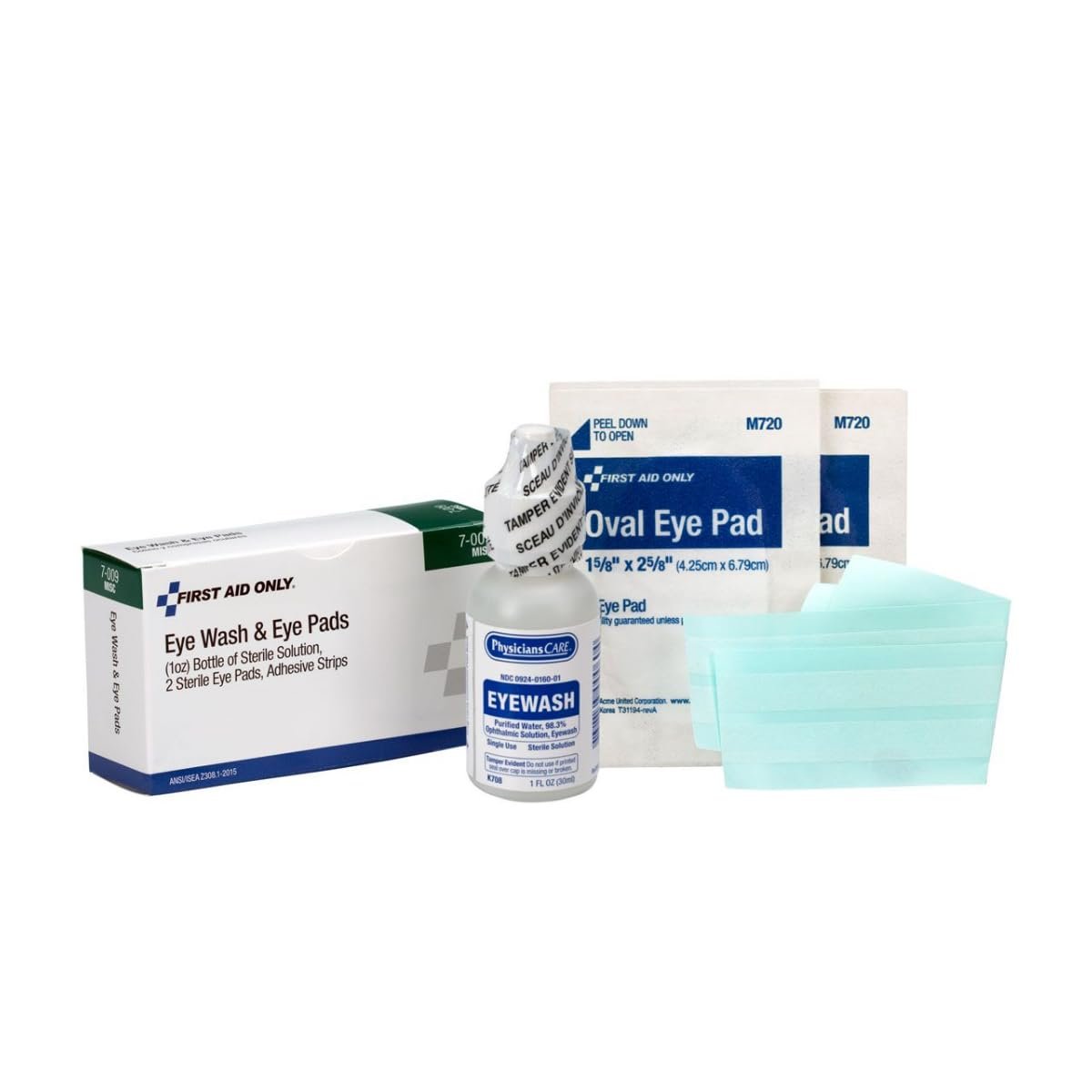 Erste Hilfe Augen-Spülset mit 5 Teilen – Oval-Augenpflaster, Pflasterstreifen & Notfall-Augenspülung