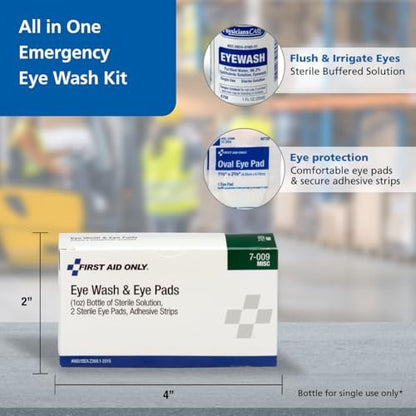 Erste Hilfe Augen-Spülset mit 5 Teilen – Oval-Augenpflaster, Pflasterstreifen & Notfall-Augenspülung