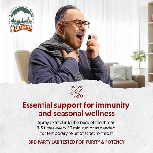 Barlean's Olivenblatt-Komplex Throat Spray – Immununterstützung mit Pfefferminze, Zitrone und Salbei bei Halskratzen, flüssiger Extrakt, 44 ml