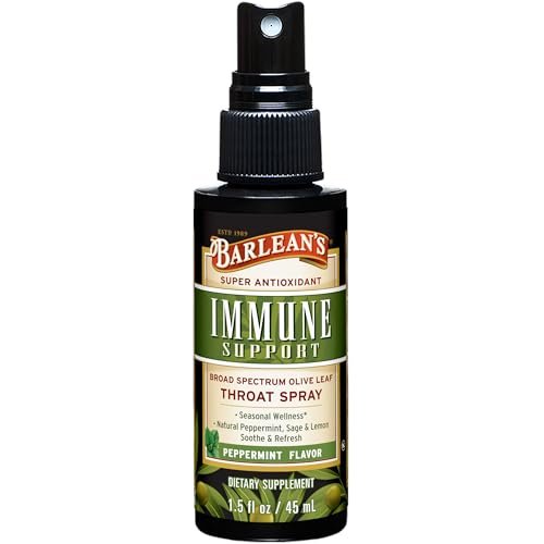 Barlean's Olivenblatt-Komplex Throat Spray – Immununterstützung mit Pfefferminze, Zitrone und Salbei bei Halskratzen, flüssiger Extrakt, 44 ml