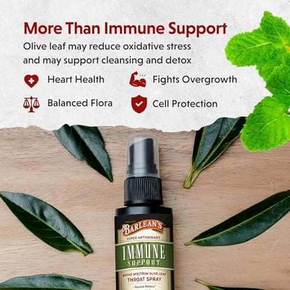 Barlean's Olivenblatt-Komplex Throat Spray – Immununterstützung mit Pfefferminze, Zitrone und Salbei bei Halskratzen, flüssiger Extrakt, 44 ml