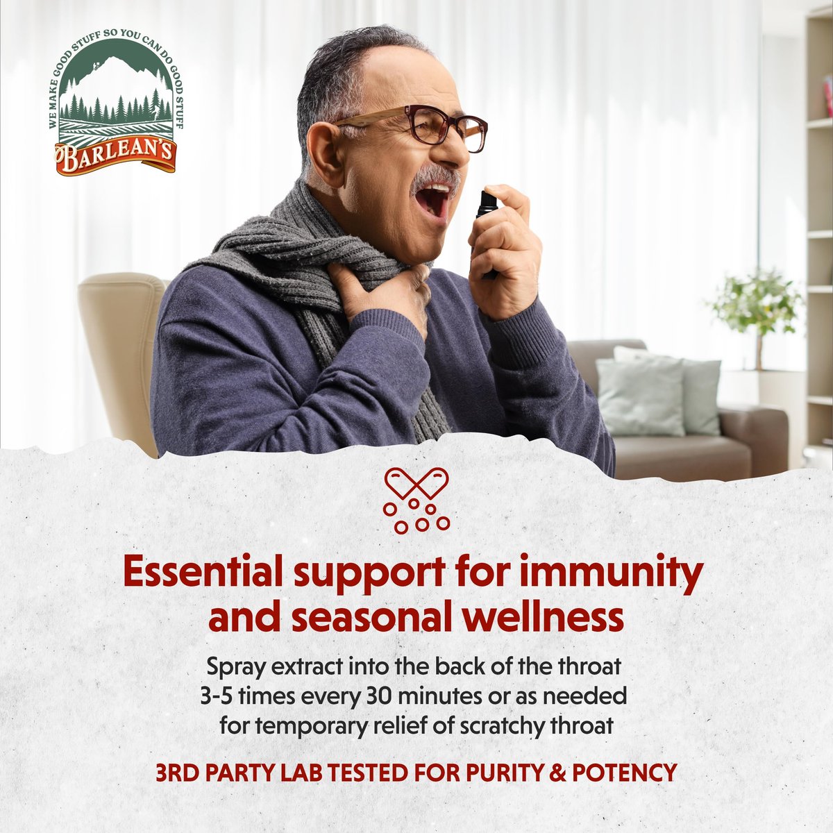 Barlean's Olivenblatt-Komplex Throat Spray – Immununterstützung mit Pfefferminze, Zitrone und Salbei bei Halskratzen, flüssiger Extrakt, 44 ml