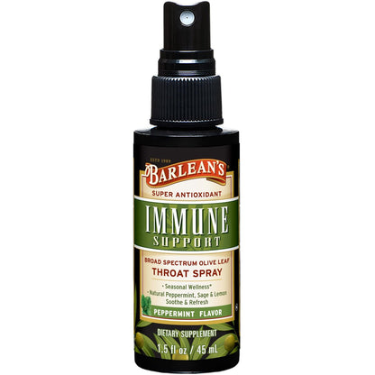 Barlean's Olivenblatt-Komplex Throat Spray – Immununterstützung mit Pfefferminze, Zitrone und Salbei bei Halskratzen, flüssiger Extrakt, 44 ml