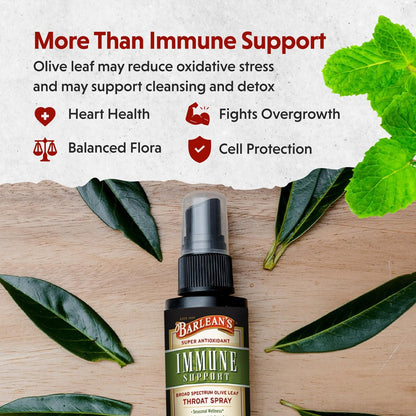 Barlean's Olivenblatt-Komplex Throat Spray – Immununterstützung mit Pfefferminze, Zitrone und Salbei bei Halskratzen, flüssiger Extrakt, 44 ml