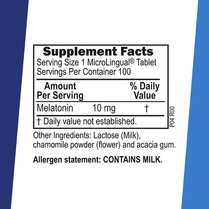 Superior Source Melatonin 10 mg – Gesunder Schlaf-Komplex für Erwachsene mit Kamille – 100 sublinguale Schmelztabletten