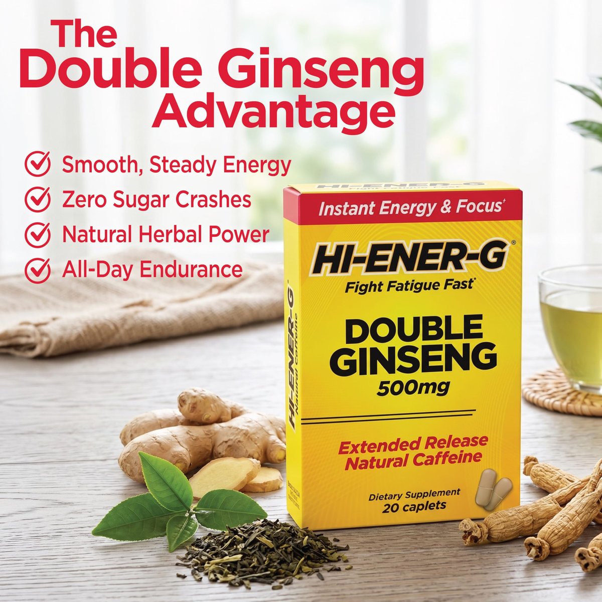 Hi-EnerG Triple Ginseng Energieergänzung, 500 mg, 20 Portionen, Multi