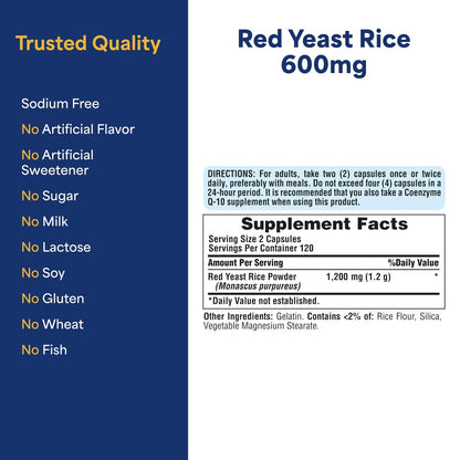 Puritan's Pride Doctors Trust® Rote Hefe Reis 600 mg – 240 Kapseln, Nahrungsergänzungsmittel