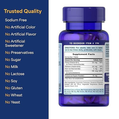 Puritan's Pride Premium Vitamin B-Komplex mit B-12 – 180 Tabletten – Vegetarisches Nahrungsergänzungsmittel für Energieproduktion, Haut- und Nervengesundheit