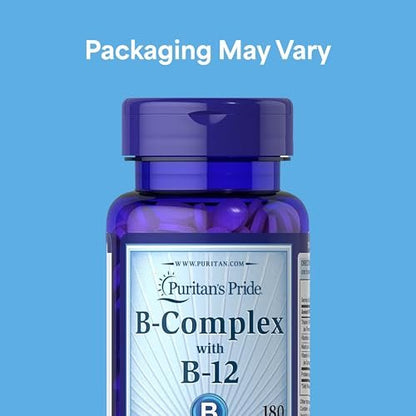 Puritan's Pride Premium Vitamin B-Komplex mit B-12 – 180 Tabletten – Vegetarisches Nahrungsergänzungsmittel für Energieproduktion, Haut- und Nervengesundheit