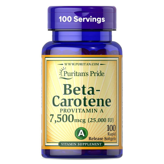 Puritan's Pride Beta-Carotin Provitamin A 7.500 mcg (25.000 IE) – 100 Kapseln zur Unterstützung des Immunsystems, der Augengesundheit und als Antioxidans
