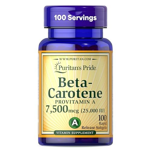 Puritan's Pride Beta-Carotin Provitamin A 7.500 mcg (25.000 IE) – 100 Kapseln zur Unterstützung des Immunsystems, der Augengesundheit und als Antioxidans