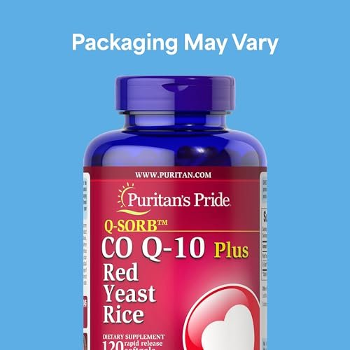 Puritan's Pride Q-Sorb™ Coenzym CoQ10 Nahrungsergänzungsmittel für Herzgesundheit, Mundgesundheit und gesundes Altern, plus Rote Hefe Reis für verbesserte Verdauung, 120 Schnellfreisetzung Weichkapseln