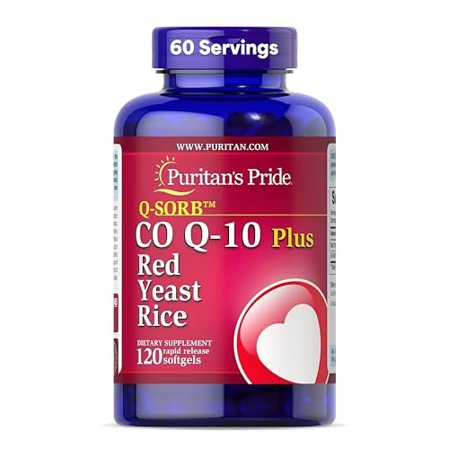 Puritan's Pride Q-Sorb™ Coenzym CoQ10 Nahrungsergänzungsmittel für Herzgesundheit, Mundgesundheit und gesundes Altern, plus Rote Hefe Reis für verbesserte Verdauung, 120 Schnellfreisetzung Weichkapseln