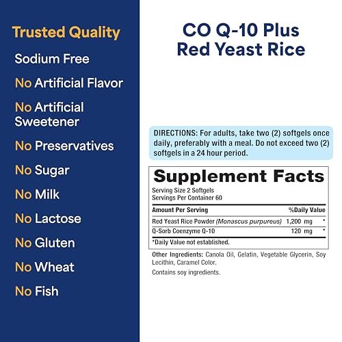 Puritan's Pride Q-Sorb™ Coenzym CoQ10 Nahrungsergänzungsmittel für Herzgesundheit, Mundgesundheit und gesundes Altern, plus Rote Hefe Reis für verbesserte Verdauung, 120 Schnellfreisetzung Weichkapseln