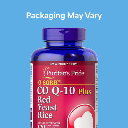 Puritan's Pride Q-Sorb™ Coenzym CoQ10 Nahrungsergänzungsmittel für Herzgesundheit, Mundgesundheit und gesundes Altern, plus Rote Hefe Reis für verbesserte Verdauung, 120 Schnellfreisetzung Weichkapseln
