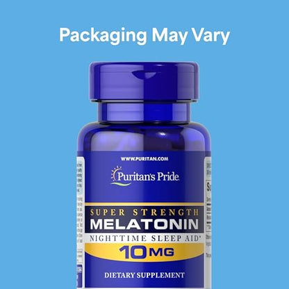 Puritan's Pride Premium Super Strength Melatonin 10mg - Schlafhilfe für erholsamen und längeren Schlaf, 4-Monats-Vorrat, 120 Kapseln