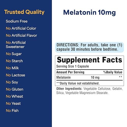 Puritan's Pride Premium Super Strength Melatonin 10mg Schlafhilfe, Nahrungsergänzungsmittel für erholsamen und längeren Schlaf, 4-Monats-Vorrat, 120 Schnellfreisetzungskapseln, 2er-Pack (Verpackung kann variieren)