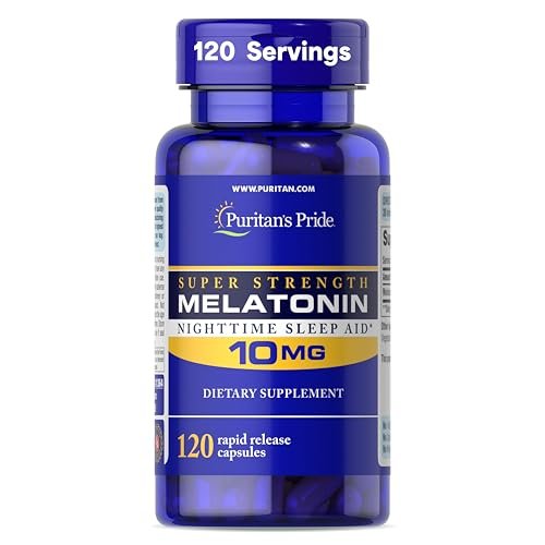 Puritan's Pride Premium Super Strength Melatonin 10mg - Schlafhilfe für erholsamen und längeren Schlaf, 4-Monats-Vorrat, 120 Kapseln