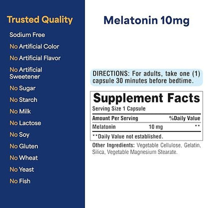 Puritan's Pride Premium Super Strength Melatonin 10mg - Schlafhilfe für erholsamen und längeren Schlaf, 4-Monats-Vorrat, 120 Kapseln