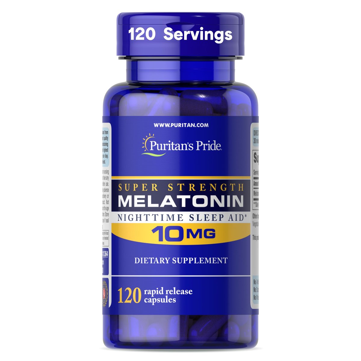 Puritan's Pride Premium Super Strength Melatonin 10mg - Schlafhilfe für erholsamen und längeren Schlaf, 4-Monats-Vorrat, 120 Kapseln