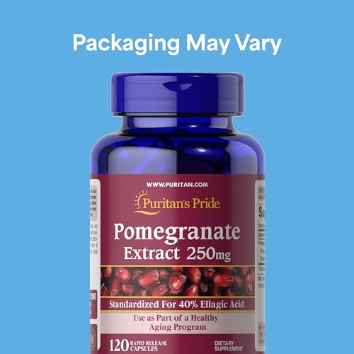 Puritan's Pride Premium Granatapfel-Extrakt 250 mg – Nahrungsergänzungsmittel für Antioxidantien-Schutz und gesundes Altern, 40 % Ellagsäure, 120 Kapseln (schnell freisetzend)