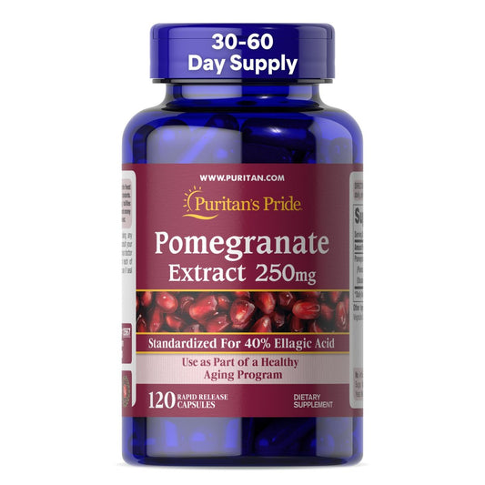 Puritan's Pride Premium Granatapfel-Extrakt 250 mg – Nahrungsergänzungsmittel für Antioxidantien-Schutz und gesundes Altern, 40 % Ellagsäure, 120 Kapseln (schnell freisetzend)