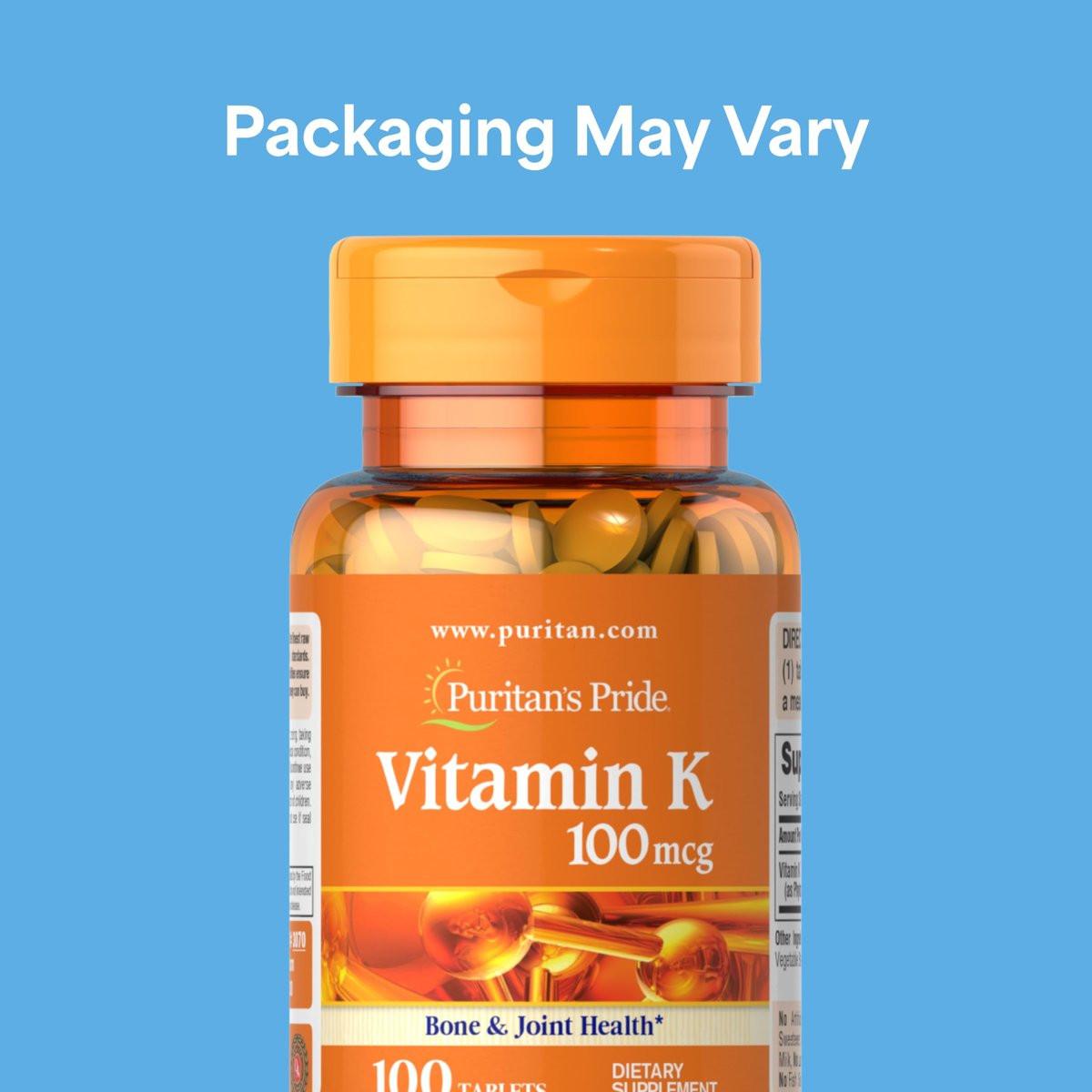 Puritan's Pride Premium Vitamin K 100mcg – Nahrungsergänzungsmittel für Knochen-, Gelenk- und Blutgerinnungsunterstützung, 100 Tabletten (100 Tage Versorgung)