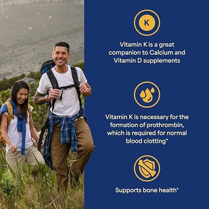 Puritan's Pride Premium Vitamin K 100mcg – Nahrungsergänzungsmittel für Knochen-, Gelenk- und Blutgerinnungsunterstützung, 100 Tabletten (100 Tage Versorgung)