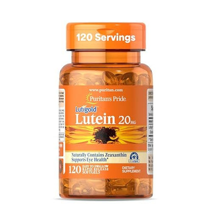 Puritan's Pride Premium Lutigold™ Lutein Carotinoid 20 mg mit Zeaxanthin für Männer und Frauen, Nahrungsergänzungsmittel zur Unterstützung der Augengesundheit, 8-Monats-Vorrat, 120 leicht schluckbare Weichkapseln