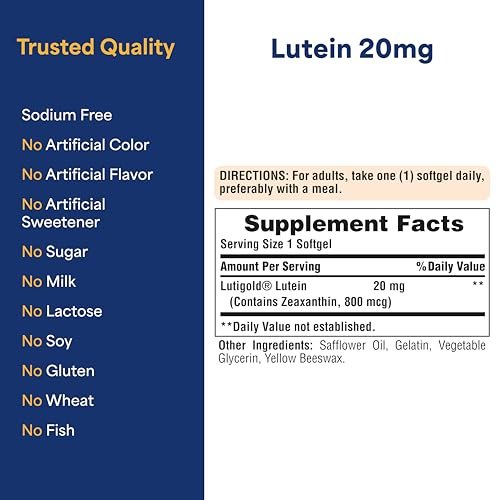 Puritan's Pride Premium Lutigold™ Lutein Carotinoid 40 mg mit Zeaxanthin – Nahrungsergänzungsmittel für die Augengesundheit, 120 Kapseln, 8 Monate Vorrat