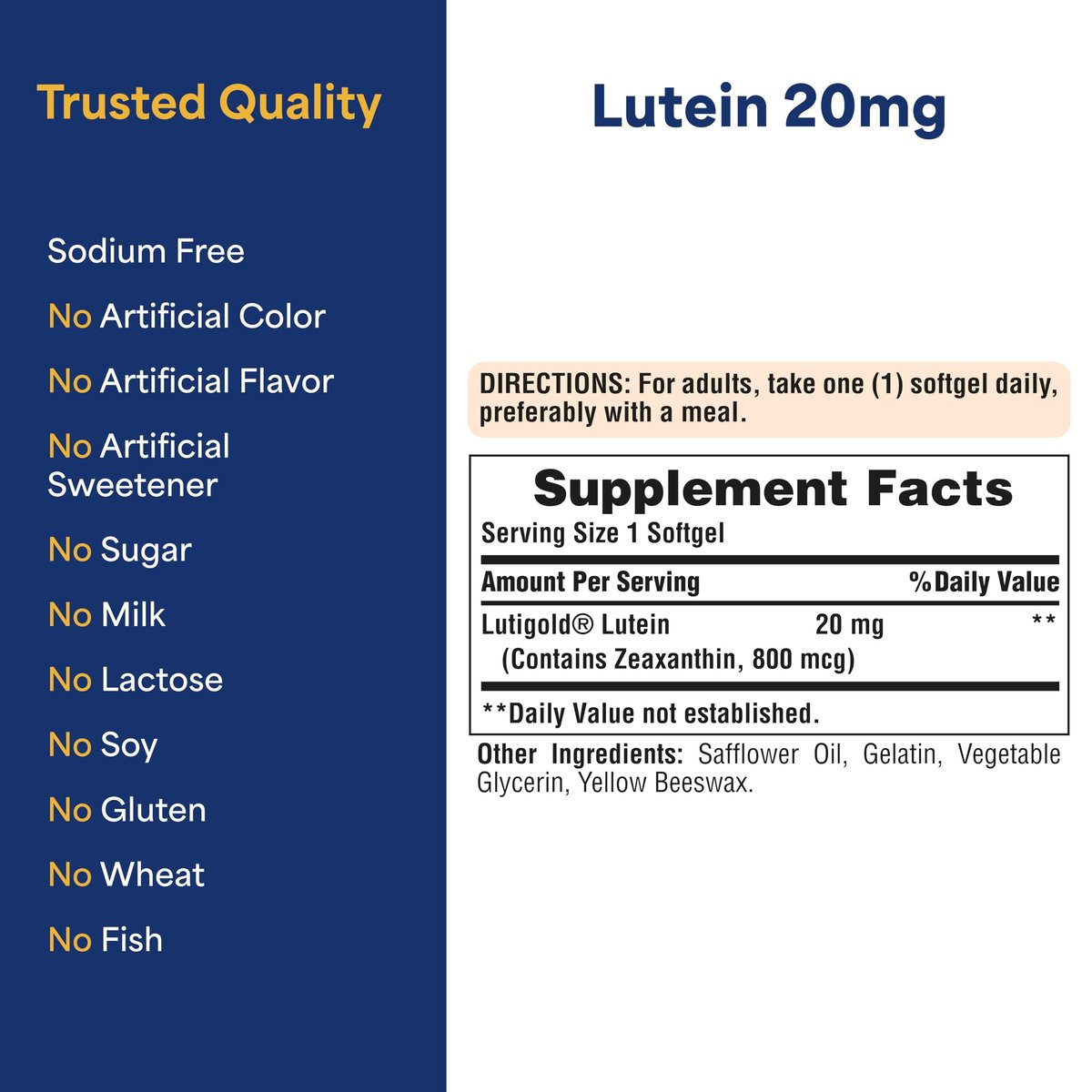 Puritan's Pride Premium Lutigold™ Lutein Carotinoid 20 mg mit Zeaxanthin für Männer und Frauen, Nahrungsergänzungsmittel zur Unterstützung der Augengesundheit, 8-Monats-Vorrat, 120 leicht schluckbare Weichkapseln